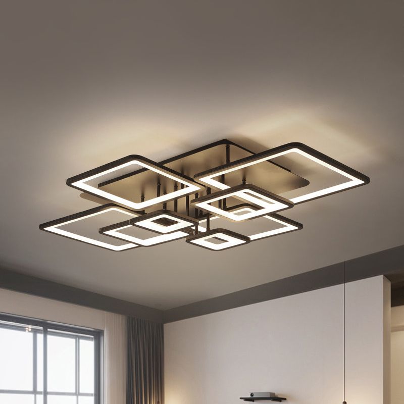 Lámpara LED semiempotrada para sala de estar, 4/6/8 luces, con pantalla acrílica cuadrada, luz de techo negra en luz cálida/blanca/natural