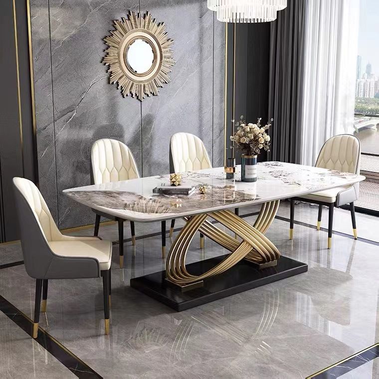 Glam Style Dining Sintered Stone Table Dining Rectangle Table with Metal Legs for Home