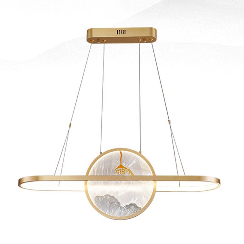 Chinese Style Gold Round Linear Island Pendant Lighting LED Metal Island Ceiling Light for Living Room