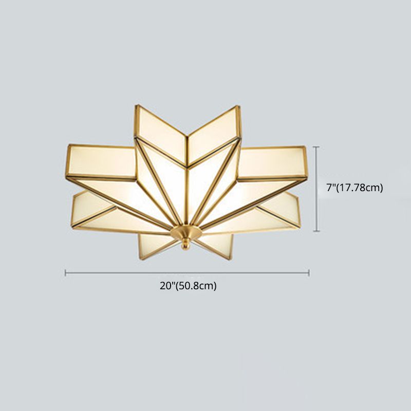 Mount Gold Geometric Flush Mount in Colonical Creative Style Copper Ceiling Fixture with Glass Shade