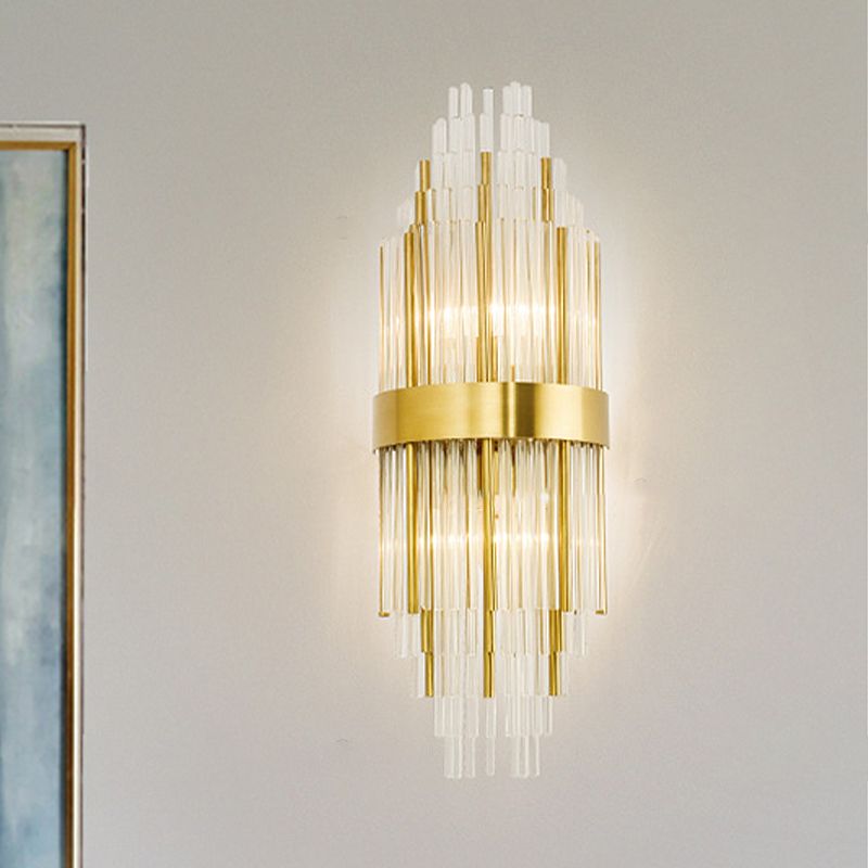 Modern Layered Sconce Light 2 Lights Crystal Wall Mounted Lamp in Gold for Living Room