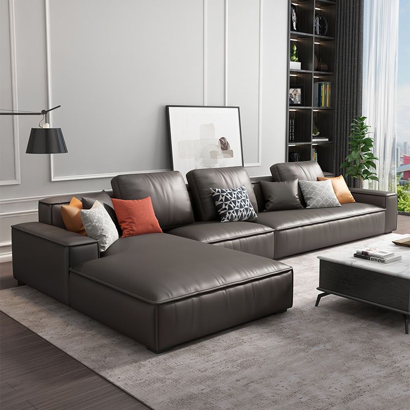 Nordic Stationary Faux Leather Recessed Arm Living Room Sofa Chaise