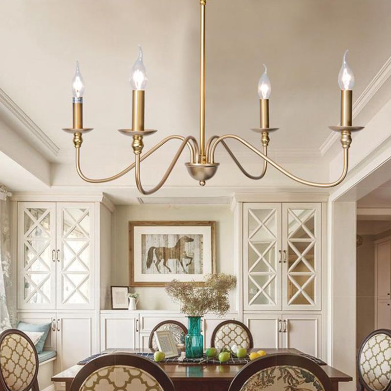 Gold Curved Arm Chandelier Lamp Traditional Clear Glass 4/6/8 Lights Living Room Hanging Light