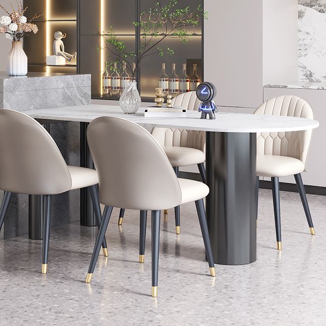 Free Form White Dining Table Sintered Stone Table Contemporary with 3 Legs