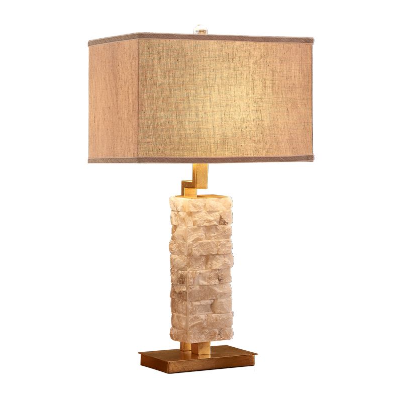 1 Head Stone Night Stand Light Traditional Flaxen Rectangular Dining Room Table Lamp with Fabric Shade