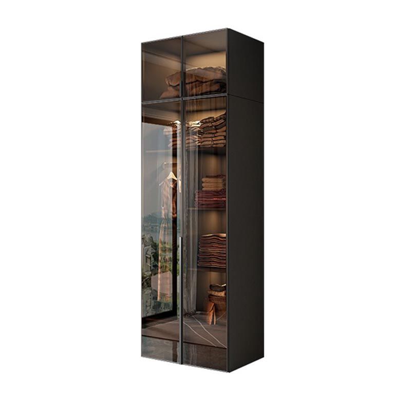 Brown Cabinet with Glass Doors Modern Hinged Door Wardrobe for Home
