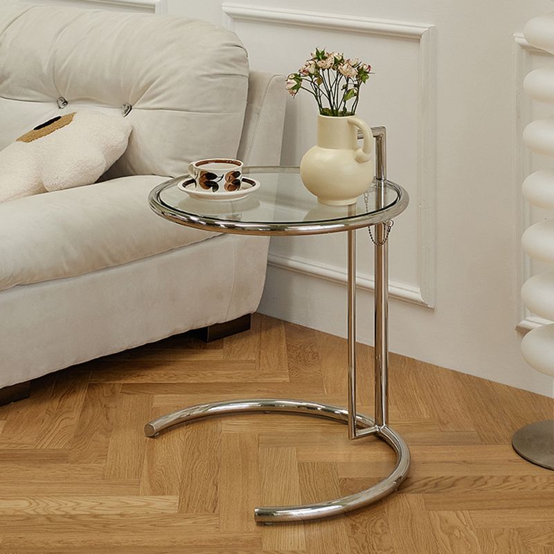 Round Metallic C Side Table Contemporary Glass Top Round Side End Table