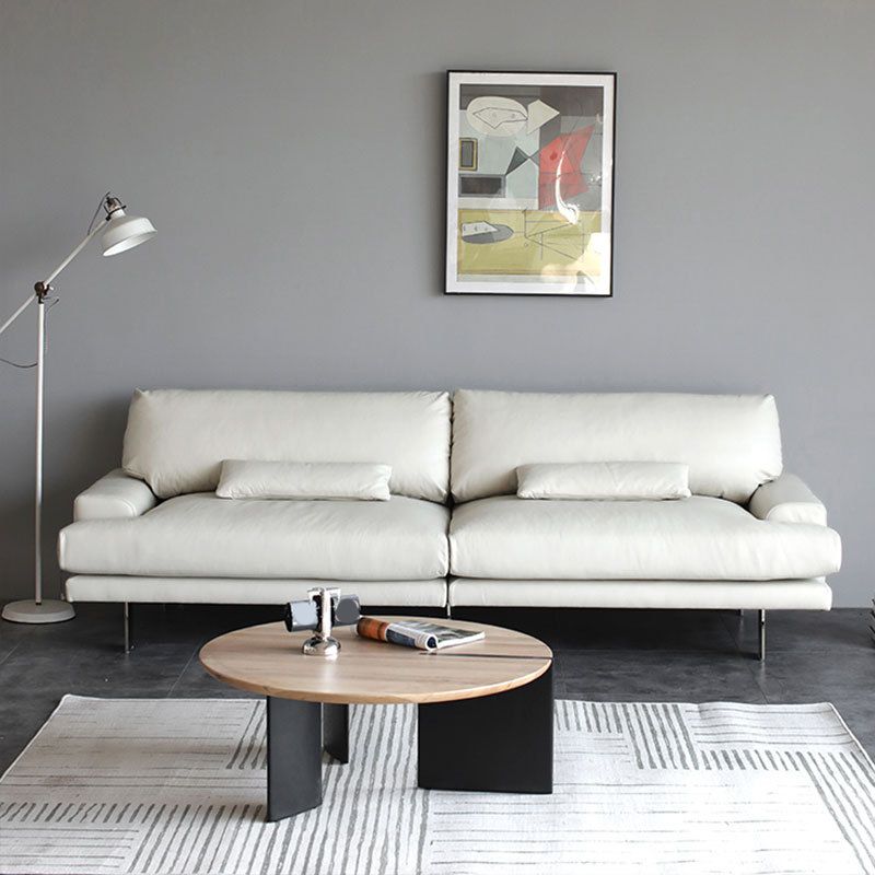 Recessed Arm Pillow Back Sofa Modern White Leather 3/4-seat Sofa