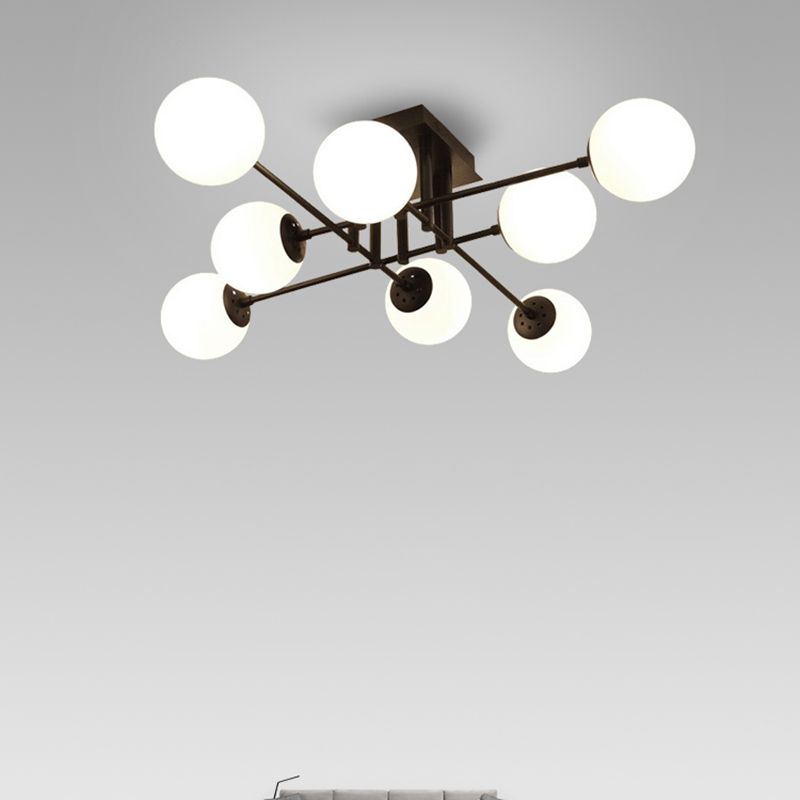 Modern Style Milk Glass Semi Flush Ceiling Chandelier Fixtures Multi Lights Globe Semi Flush Light