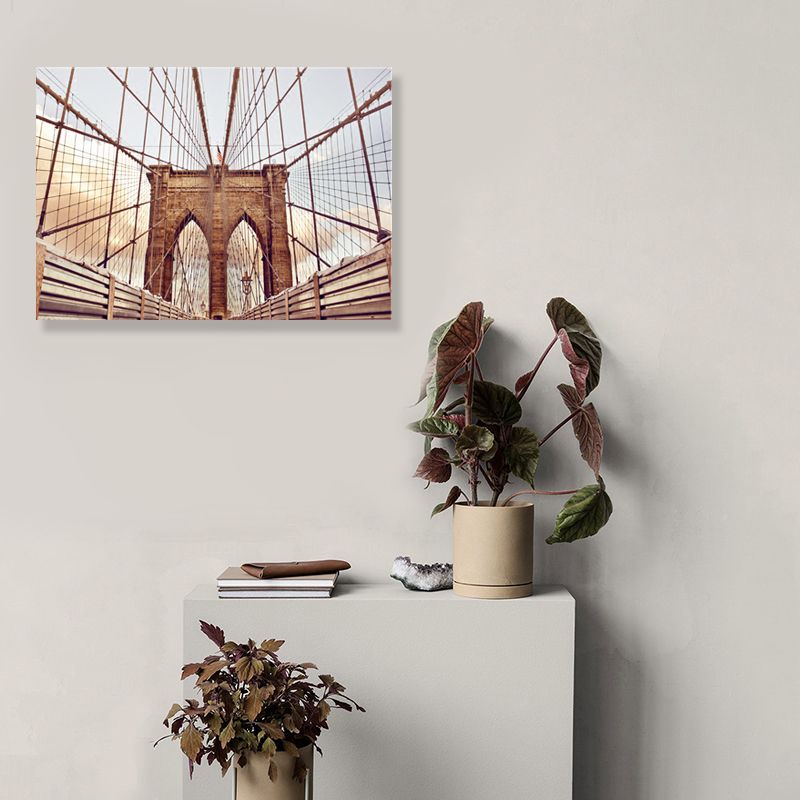 Lichte kleur brug muur decor gebouw moderne getextureerde canvas muur kunst voor speelkamer