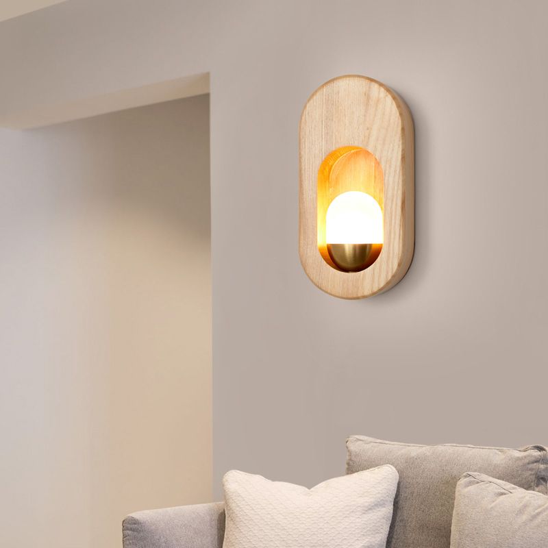 Luces de apliques de pared en forma de bola de estilo contemporáneo madera 1 lámpara de luz liviana