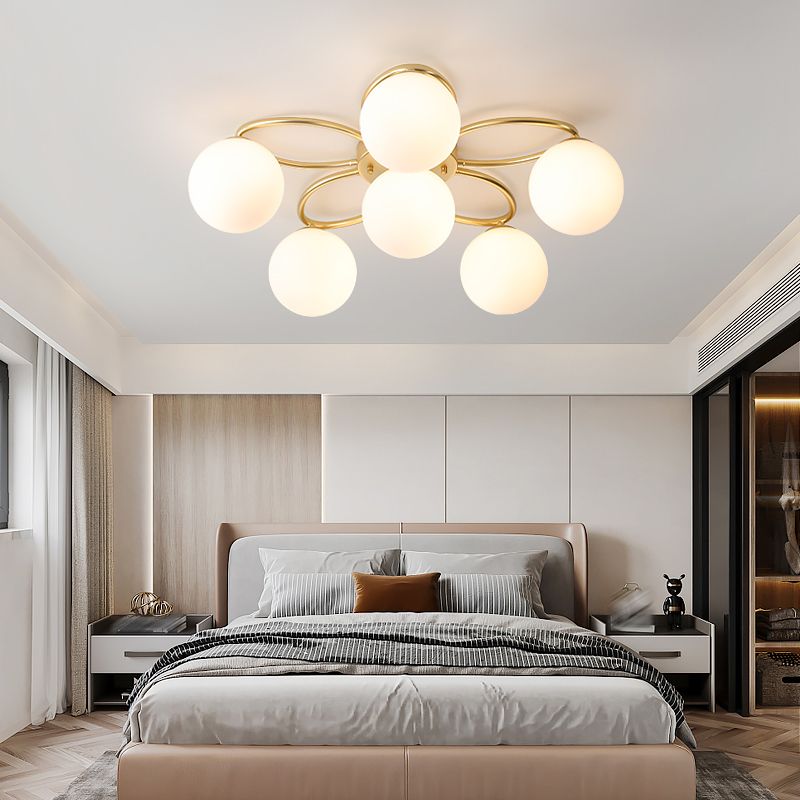 Glass Floral Semi Flush Ceiling Light Nordic Ceiling Lighting in Gold