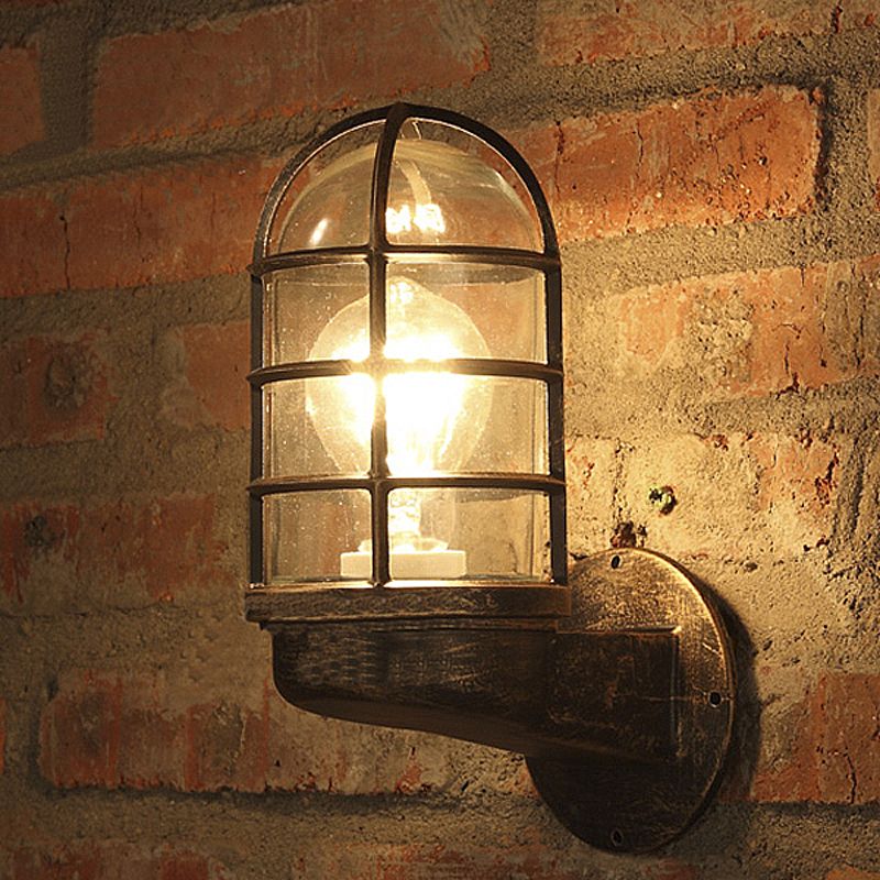 Cylinder Clear Glass Wall Mounted Lamp Industrial Single Bulb Living Room Sconce Light in Pink/Blue/Green with Cage
