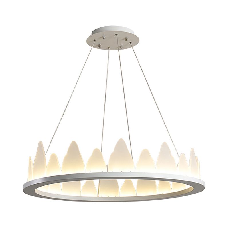 White Circular Chandelier Light Nordic Style LED Flaky Acrylic Hanging Lamp in Warm/White Light, 19.5"/23.5" Wide