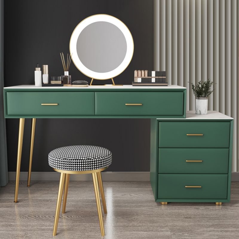 Genuine Leather Vanity Table in Green Luxurious Stone Top Makeup Desk