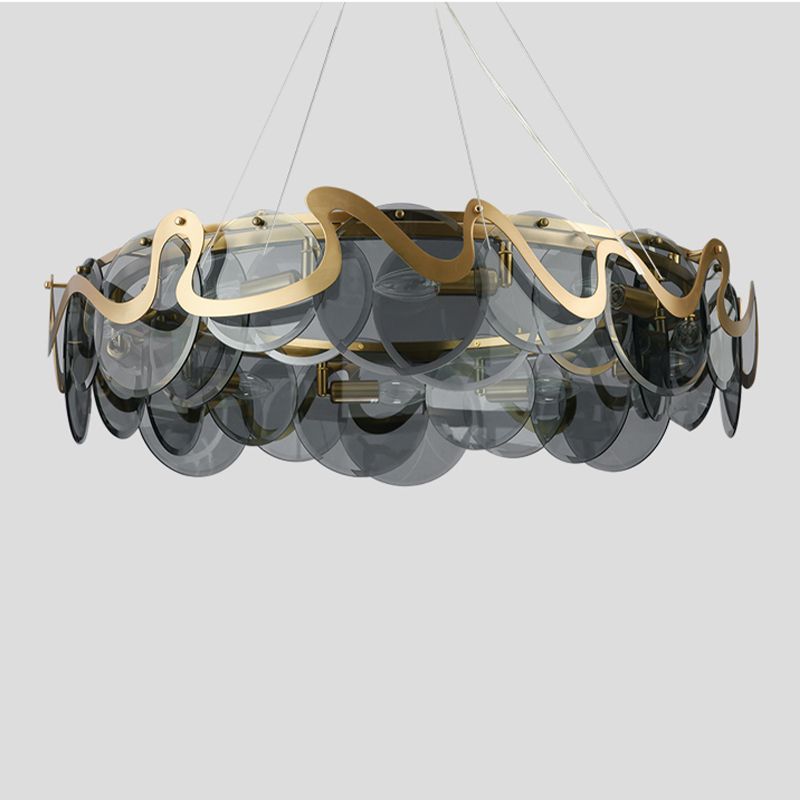 Minimal Style Chandelier Light Fixture Round Shape Glass Hanging Light