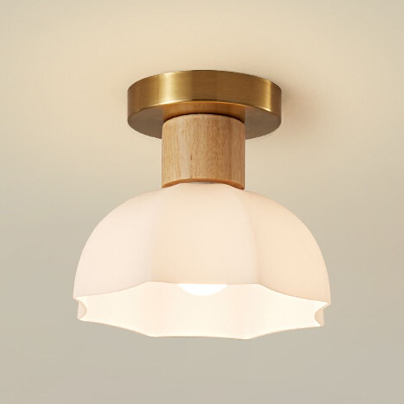 Modern Ceiling Light Wooden Flush Mount Ceiling Light Fixture with Glass Shade