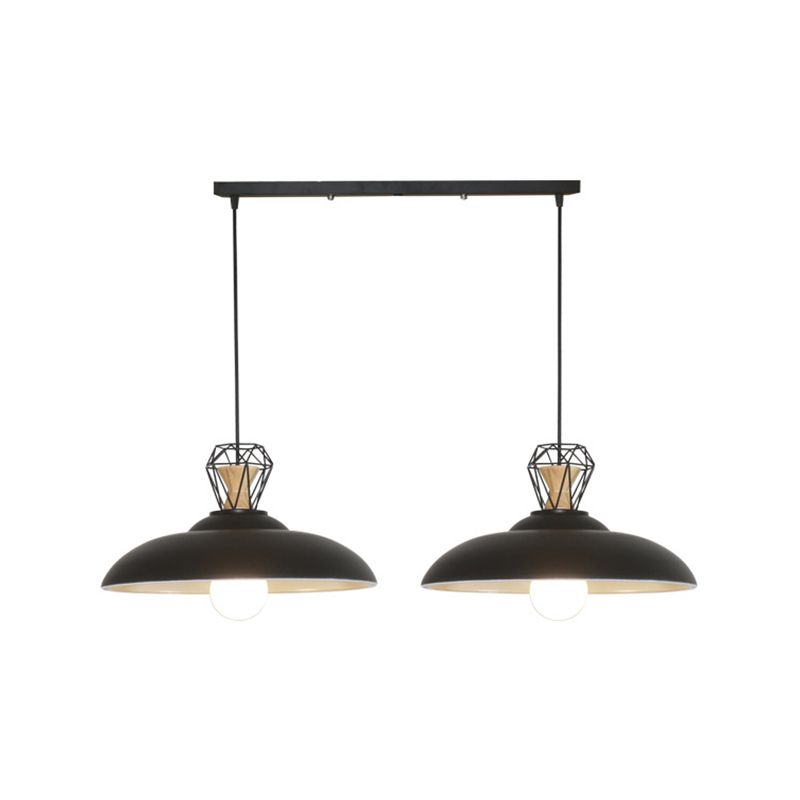 2 Heads Island Lighting Industrial Restaurant Pendant Lamp Fixture with Barn Metal Shade in Black