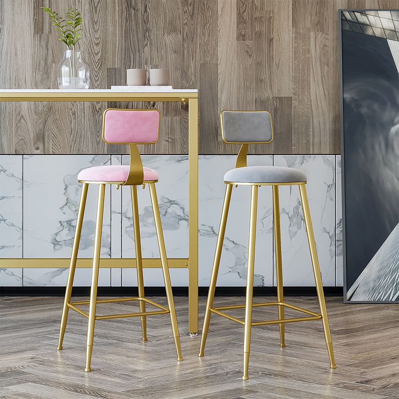 Nordic Backrest Armless Counter Stool Iron Dessert Shop Bar Stool with Pedal and Cushion