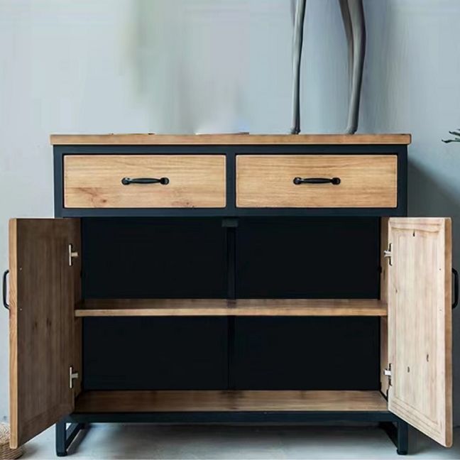 Distressed Wood 15.7" D Accent Cabinet Industrial Iron 2 - Door Chest with 2 Drawers