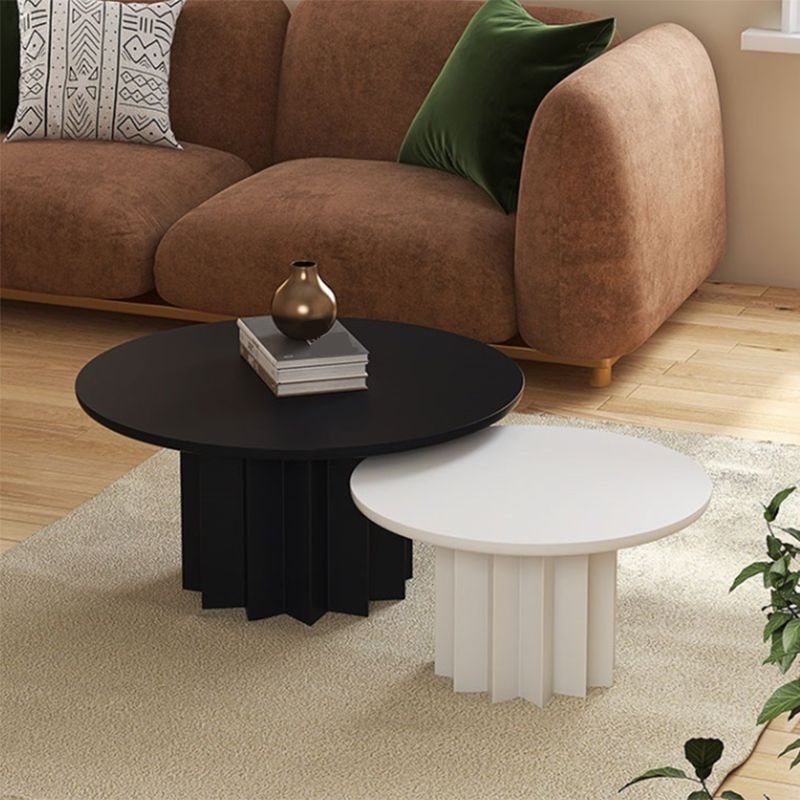 Contemporary Cocktail Table Solid Wood Round Pedestal Single Coffee Table