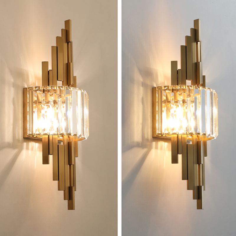 Gold Geometric Wall Sconce in Modern Luxury Style Metal Wall Lamp with Crystal Shade