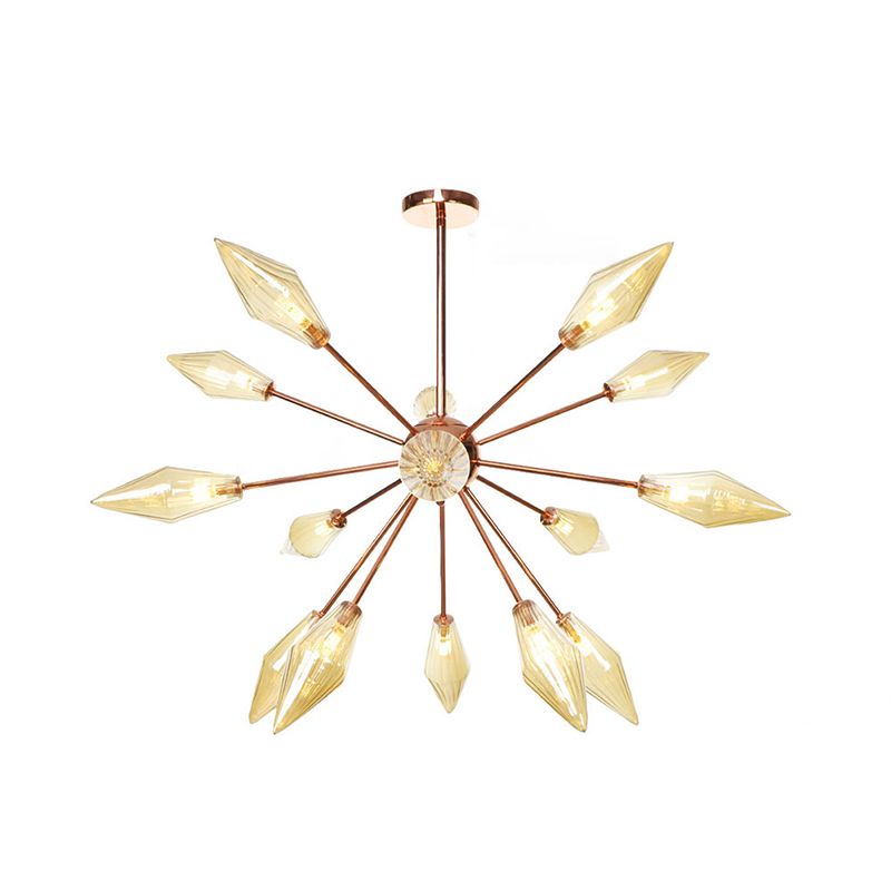 Industrial Diamond Amber/Clear Glass Chandelier Lamp 9/12/15 Lights Hanging Ceiling Fixture with Starburst Design