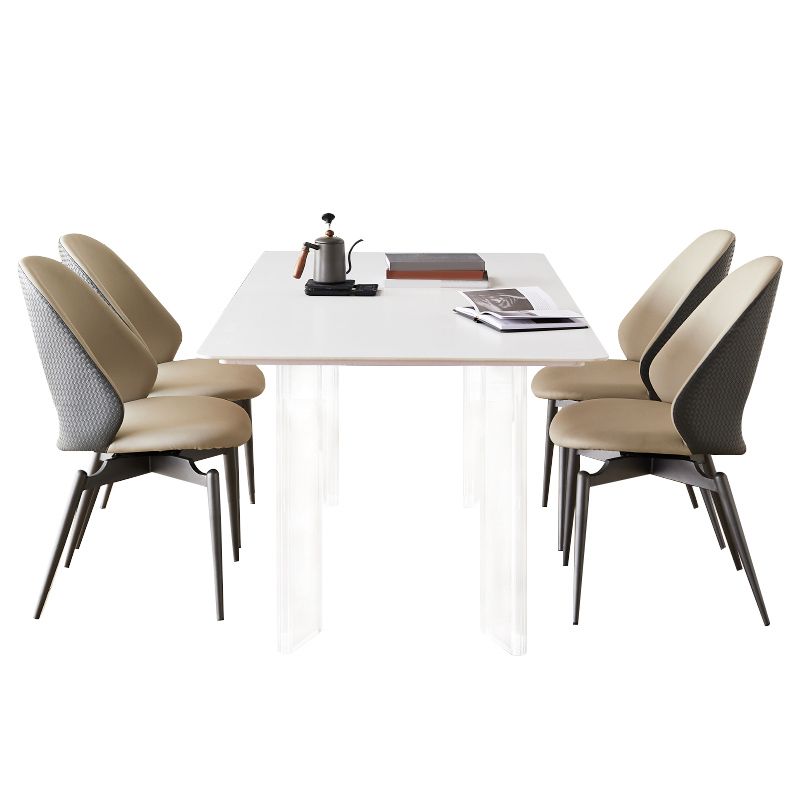 Rectangle Dining Table Set 1/2/5 Pcs Acrylic Base Dining Table with Side Chairs