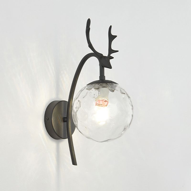 Lámpara de lámparas de apliques de pelota de vidrio de estilo simple Lámpara de pared de asta de una cabeza para dormitorio