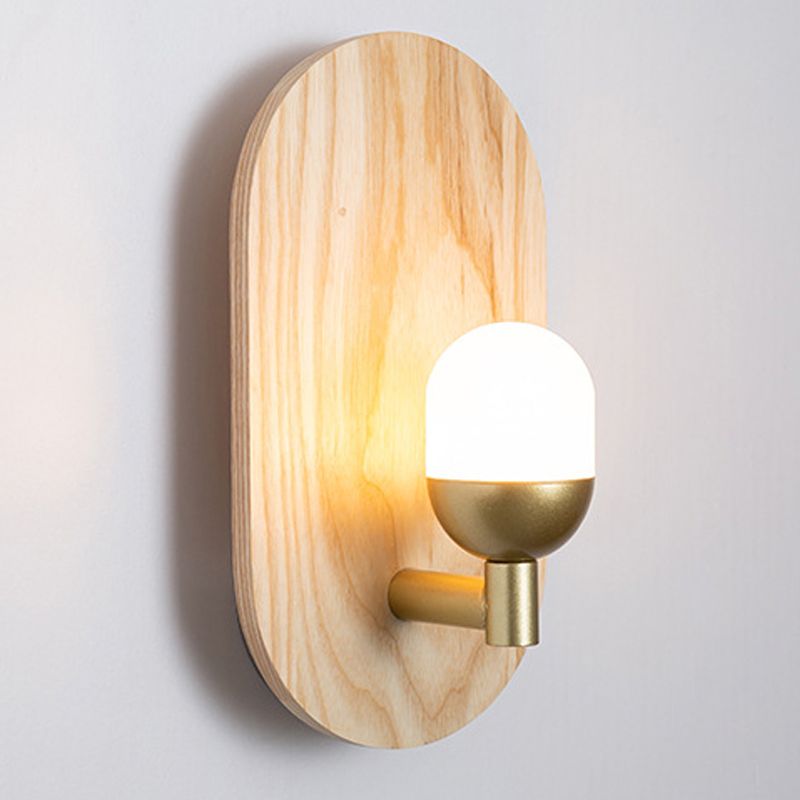Single Modernism Beige Wall Mounted Sconce Oval Wooden Wall Light