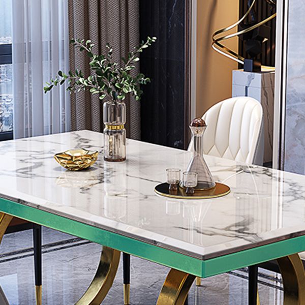 Mesa de comedor de mármol de lujo para mesa rectangular de restaurantes con pedestal de metal dorado