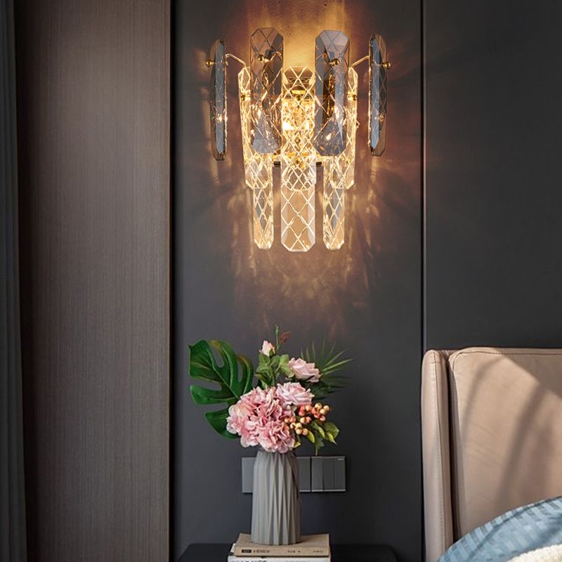 Modern Style Three-Tiered Wall Light Crystal 2 Light Sconces for Bedroom