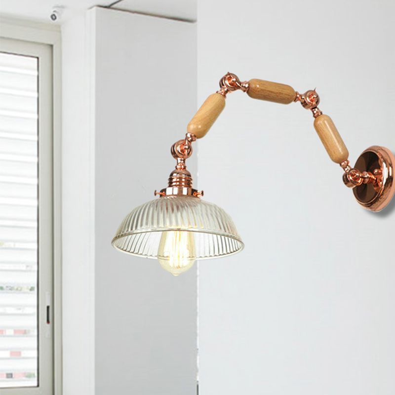 One Lampe Wandleuchte mit Schüssel Schatten Rippenglas Vintage Stil Wohnzimmer Leuchte Beleuchtung