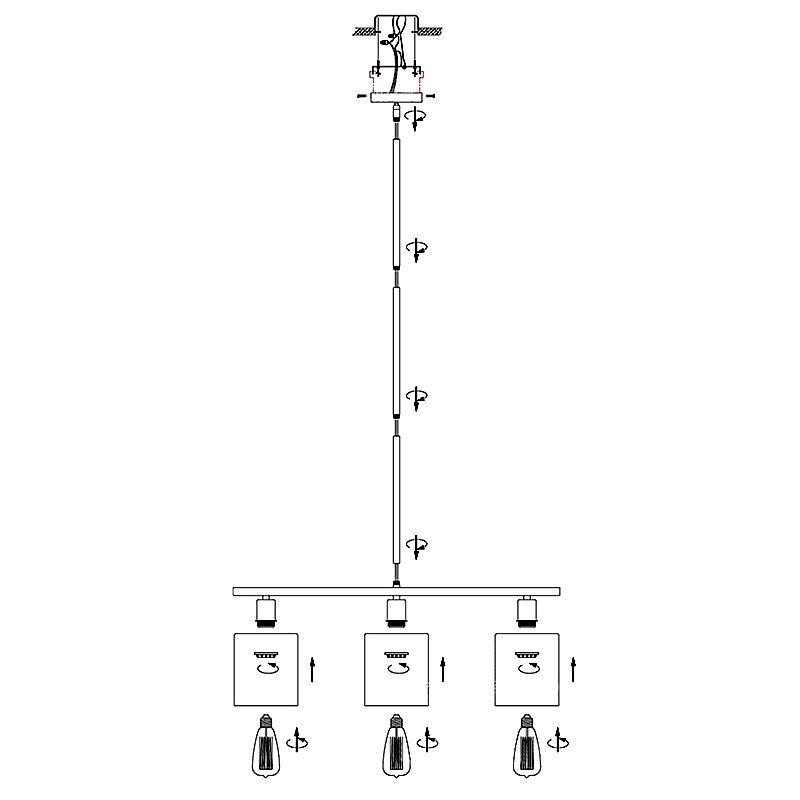 3-Lights Modern Style Island Light Clear Glass Shade Metal Island Pendant Lamp with 25" Adjustable Rod