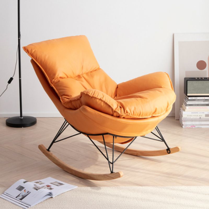 Modern Orange Rocking Chair Leather Tear Resistant Rocker Chair for Living Room