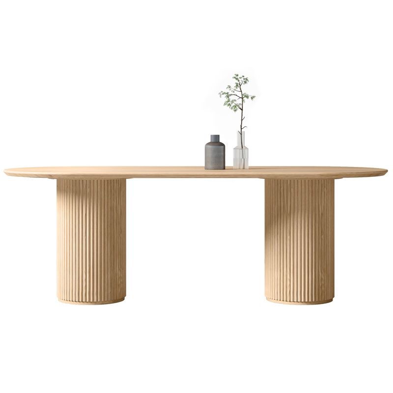 Modern Ash Wood Table for Restaurant Oval Table with Double Pedestal