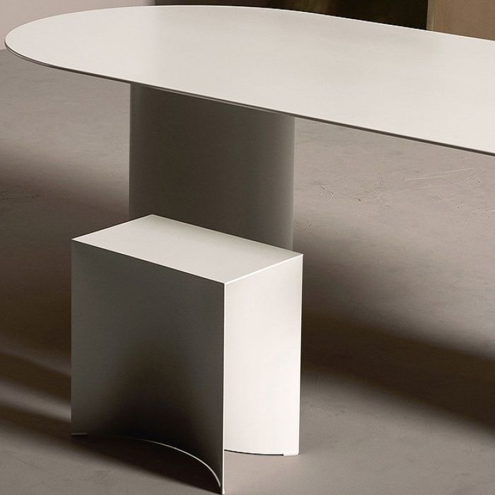 Modern Solid Wood Table for Restaurant Oval Dining Table in White with Double Pedestal