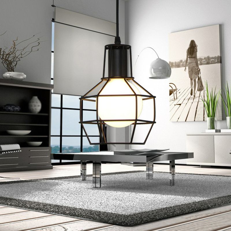 Lámpara de colgar de techo de dormitorio de jaula en forma de bola