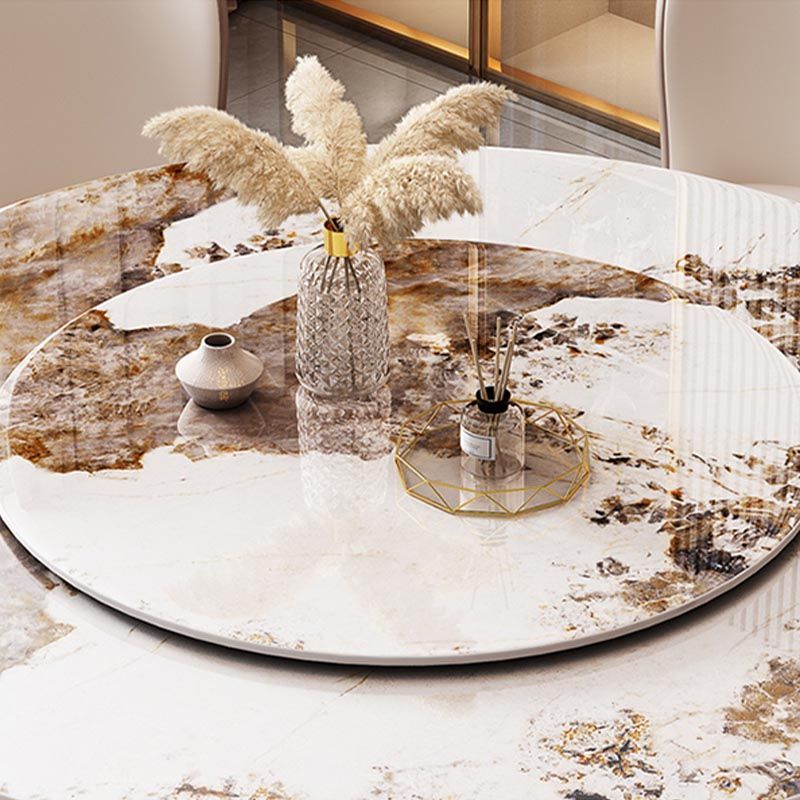 Round Sintered Stone Dining Table Modern Turntable Furniture with Pedestal Base for Home