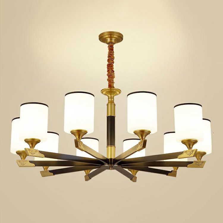 Multi Lights Cylinder Hanging Light American Style Glass Pendant Light for Living Room