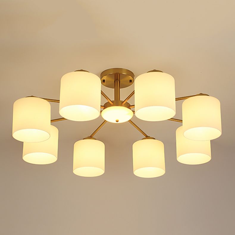 Luces de montaje de semi rascijada de estilo modernista Cilíndrico Cilindro de lámpara de techo de vidrio en oro