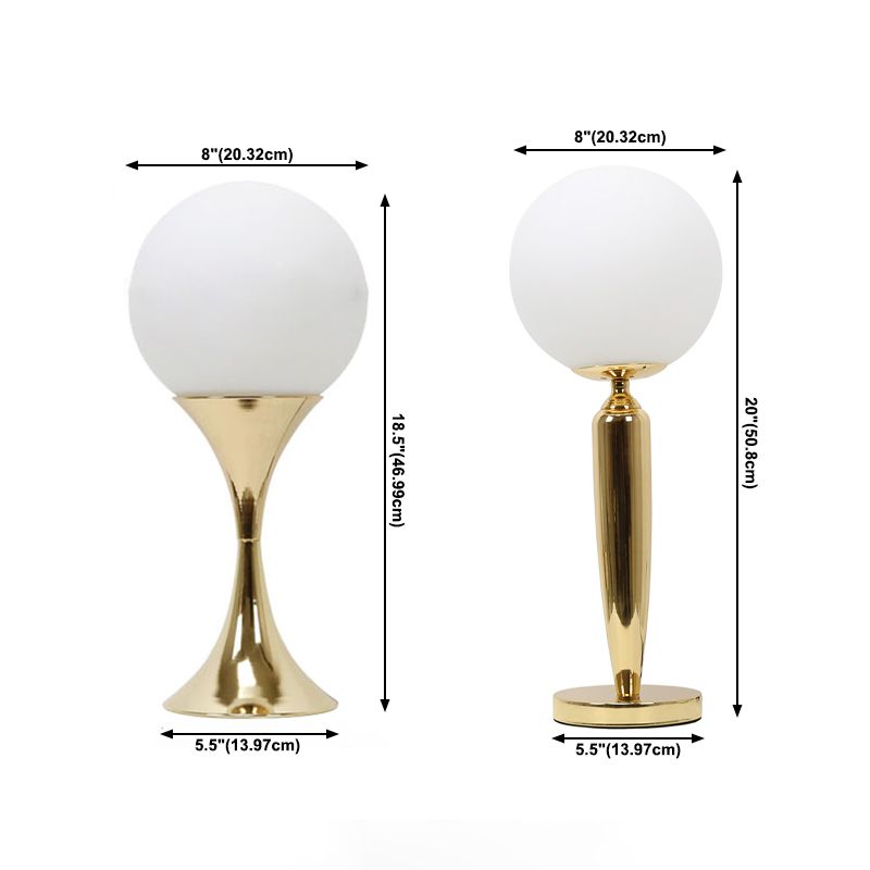 Modern Style Spherical Night Table Lamp White Glass One Light Nightstand Lamp in Gold