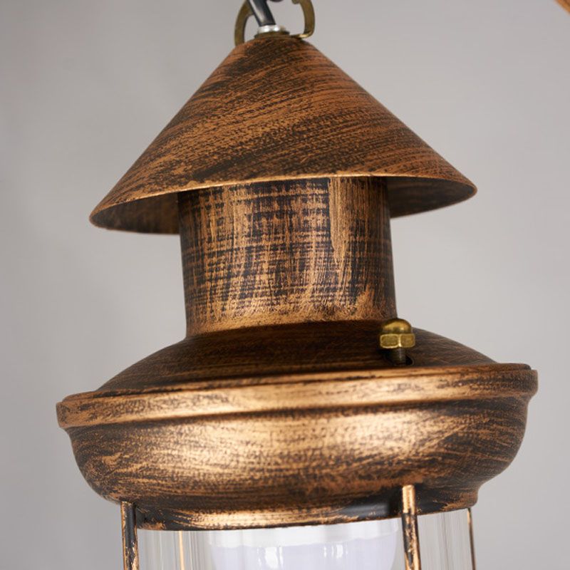 Aged Bronze 4-Light Island Light Fixture Coastal Prismatic Glass Lantern Pendant Lighting
