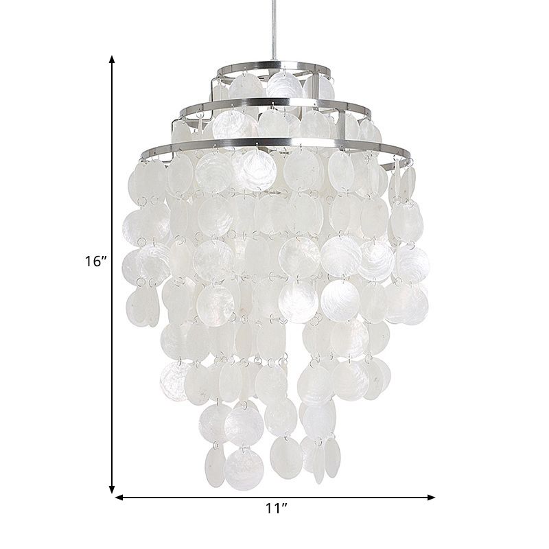 11"/19.5"/23.5" Dia Wind Chime Chandelier Lamp Contemporary Shell 3 Lights White Hanging Pendant Lamp