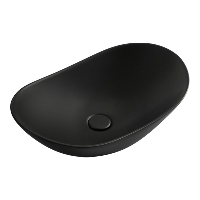 Modern Bathroom Sink Pop-Up Drain Porcelain Oval-Shape Vessel Bathroom Sink