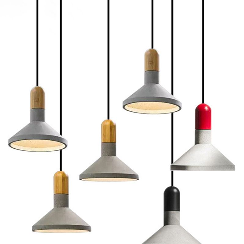 Tapered Cement Hanging Light Nordic Style 1 Light Restaurant Ceiling Pendant Lamp with Wooden Top