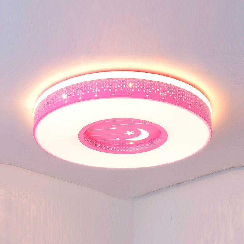 Round Shape LED Ceiling Lamp Kids Style Iron 2 Lights Flush Mount for Study
