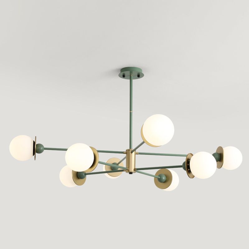 Simplicidad contemporánea de 8 luces Candelier de vidrio Reduce Metal Diseño de estilización molecular de iluminación Colgante