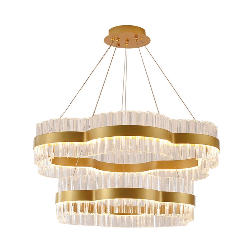 1/2 Tiers Flower Living Room Ceiling Chandelier Crystal 23.5"/31.5" Wide Led Minimalist Hanging Light Kit in Black/Gold