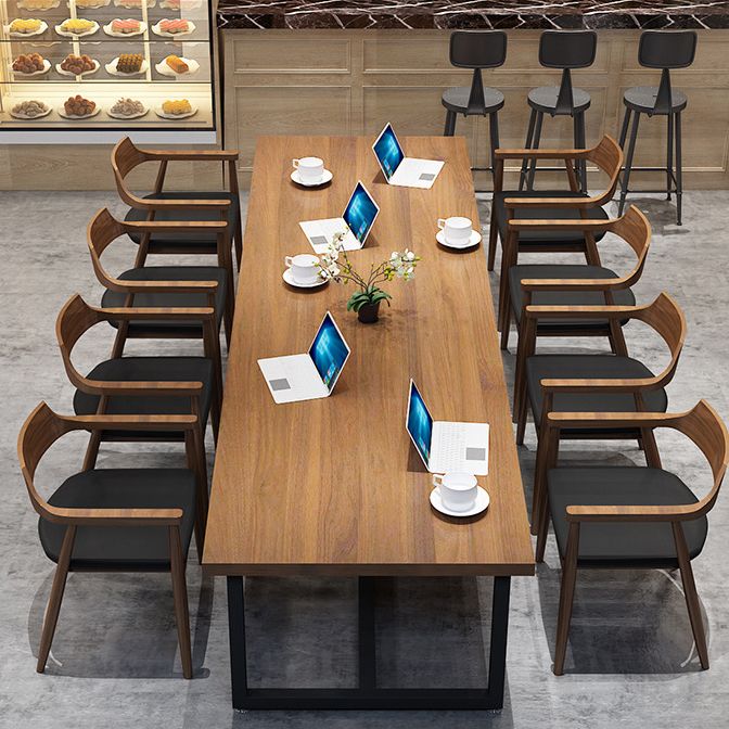 Metal Industrial Rectangle Table Pine Wood Top Indoor Table with Trestle